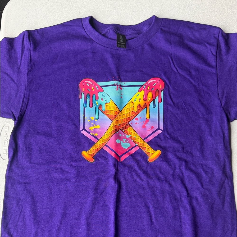 Gildan Purple Kids' Tee with Colorful Ice Cream Bat Graphic